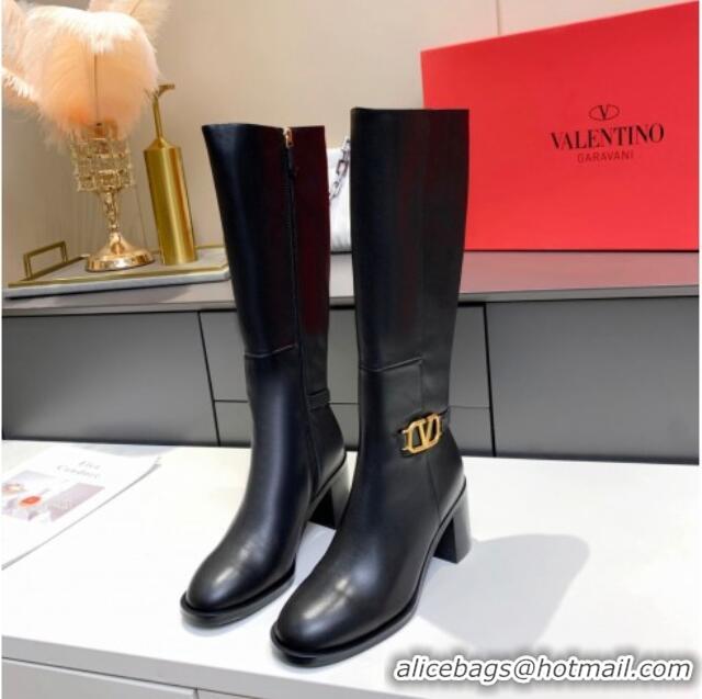 Best Price Valentino VLogo Calfskin High Boots 6.5cm 092542 Black