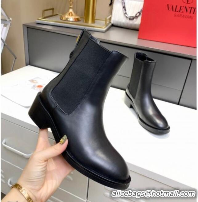 Super Quality Valentino One Stud Calfskin Ankle Boots 092543 Black