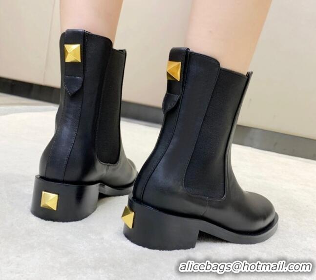 Super Quality Valentino One Stud Calfskin Ankle Boots 092543 Black