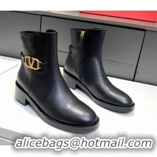 Top Quality Valentino VLogo Calfskin Ankle Boots 4cm 092544 Black