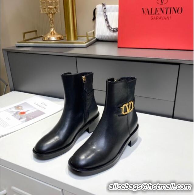 Top Quality Valentino VLogo Calfskin Ankle Boots 4cm 092544 Black