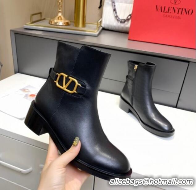 Top Quality Valentino VLogo Calfskin Ankle Boots 4cm 092544 Black