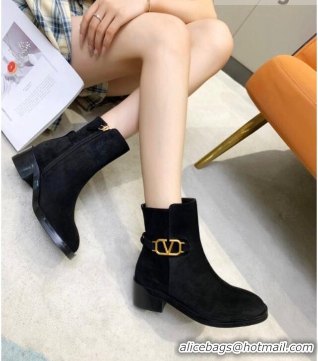 Sumptuous Valentino VLogo Suede Ankle Boots 4cm 092546 Black