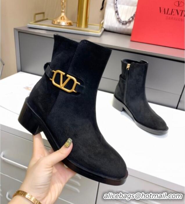 Sumptuous Valentino VLogo Suede Ankle Boots 4cm 092546 Black