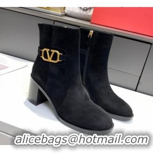 Luxury Valentino VLogo Suede Ankle Boots 6.5cm 092547 Black