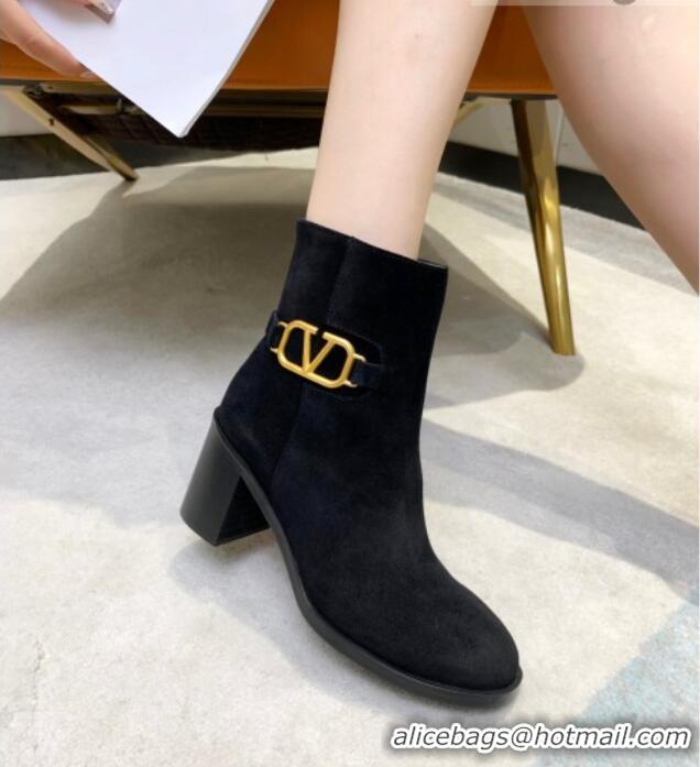 Luxury Valentino VLogo Suede Ankle Boots 6.5cm 092547 Black