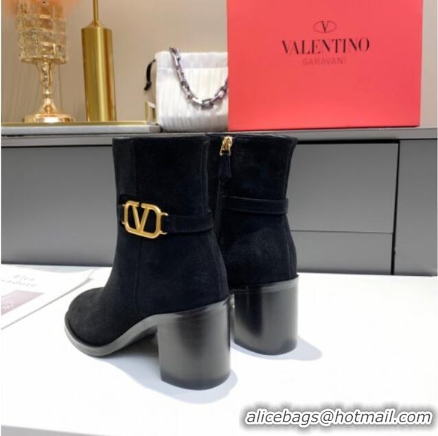 Luxury Valentino VLogo Suede Ankle Boots 6.5cm 092547 Black