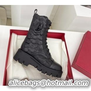 Best Price Valentino Atelier Shoes 03 Rose Edition Combat Ankle Boots 092759 All Black