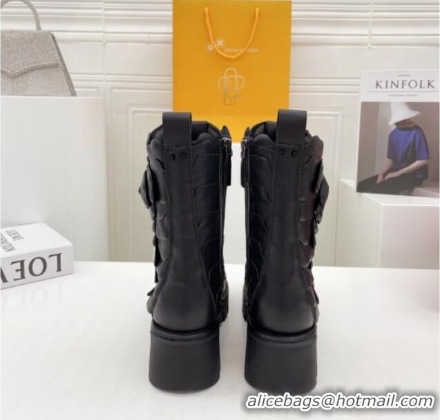 Best Price Valentino Atelier Shoes 03 Rose Edition Combat Ankle Boots 092759 All Black