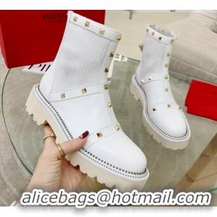 Super Quality Valentino Roman Stud Ankle Boots White 111891