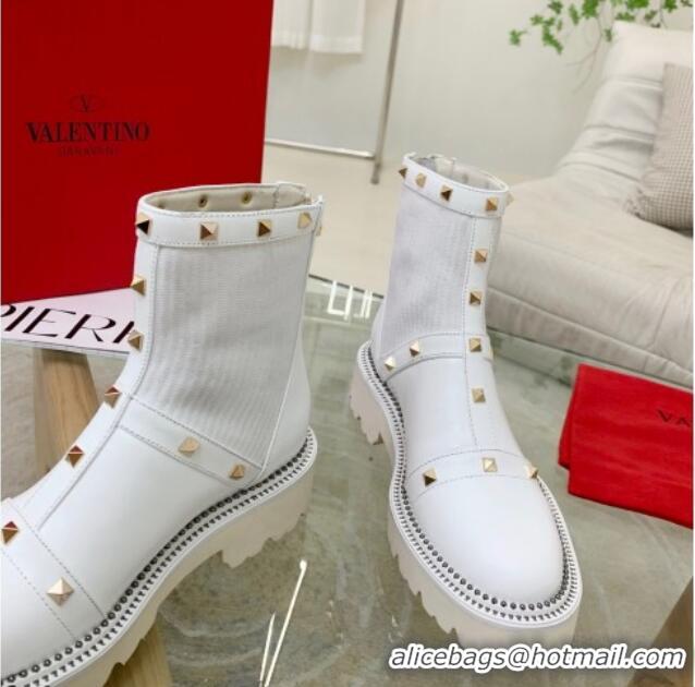 Super Quality Valentino Roman Stud Ankle Boots White 111891