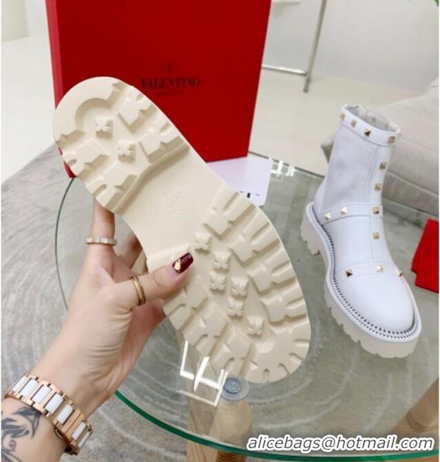 Super Quality Valentino Roman Stud Ankle Boots White 111891