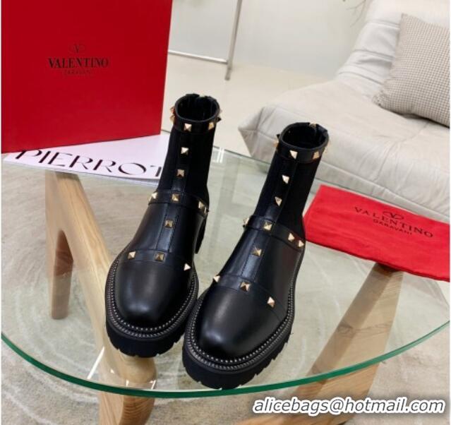 Best Luxury Valentino Roman Stud Ankle Boots 111892 Black