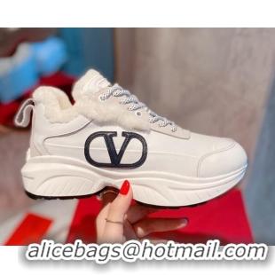 Discount Valentino VLogo Leather and Wool Sneakers 111895 White