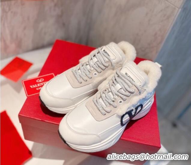 Discount Valentino VLogo Leather and Wool Sneakers 111895 White