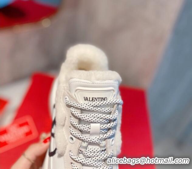 Discount Valentino VLogo Leather and Wool Sneakers 111895 White