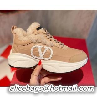 Most Popular Valentino VLogo Leather and Wool Sneakers 111895 Beige