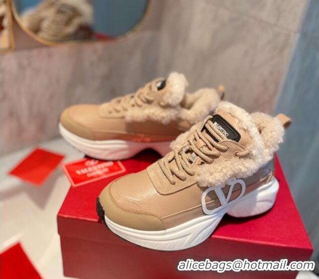 Most Popular Valentino VLogo Leather and Wool Sneakers 111895 Beige