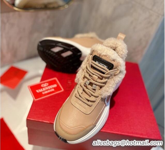 Most Popular Valentino VLogo Leather and Wool Sneakers 111895 Beige