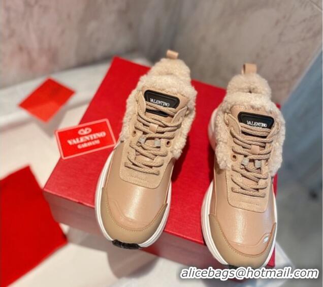 Most Popular Valentino VLogo Leather and Wool Sneakers 111895 Beige