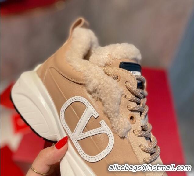 Most Popular Valentino VLogo Leather and Wool Sneakers 111895 Beige