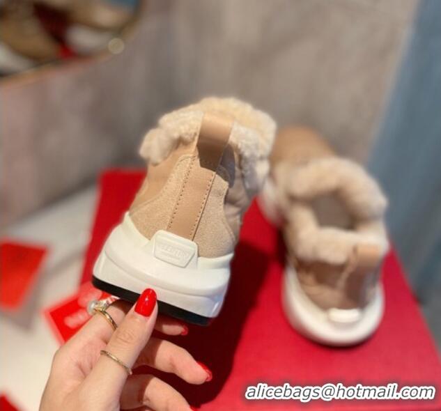 Most Popular Valentino VLogo Leather and Wool Sneakers 111895 Beige