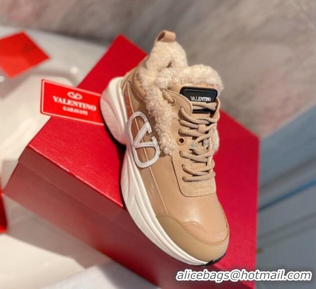 Most Popular Valentino VLogo Leather and Wool Sneakers 111895 Beige