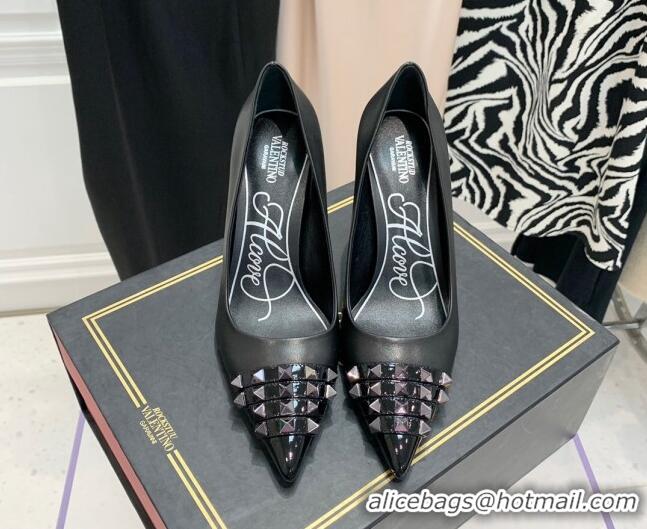 Best Price Valentino Rockstud Alcove Calfskin and Patent Leather Pumps 9cm 112411 Black/Silver