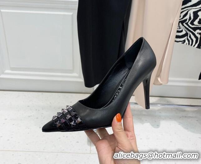 Best Price Valentino Rockstud Alcove Calfskin and Patent Leather Pumps 9cm 112411 Black/Silver