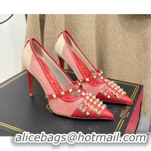 Discounts Valentino Rockstud Alcove Calfskin Pumps 9.5cm 112416 Red