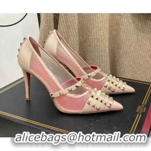 Grade Quality Valentino Rockstud Alcove Calfskin Pumps 9.5cm 112416 Pink