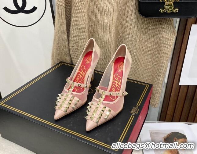 Grade Quality Valentino Rockstud Alcove Calfskin Pumps 9.5cm 112416 Pink