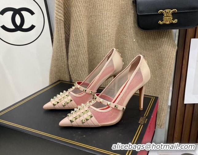 Grade Quality Valentino Rockstud Alcove Calfskin Pumps 9.5cm 112416 Pink