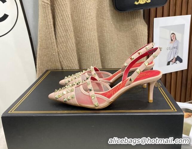 Pretty Style Valentino Rockstud Alcove Calfskin Slingback Pumps 6.5cm 112417 Pink