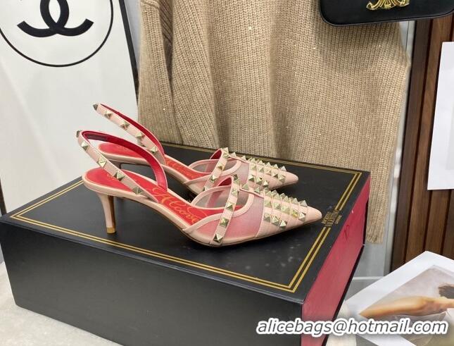 Pretty Style Valentino Rockstud Alcove Calfskin Slingback Pumps 6.5cm 112417 Pink