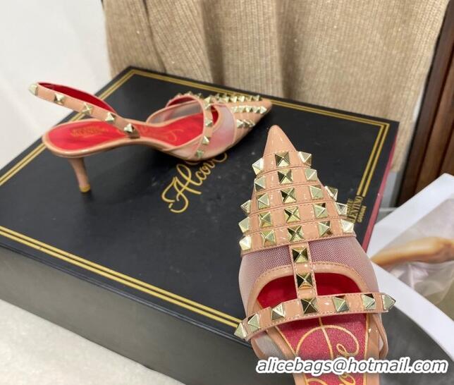 Pretty Style Valentino Rockstud Alcove Calfskin Slingback Pumps 6.5cm 112417 Pink