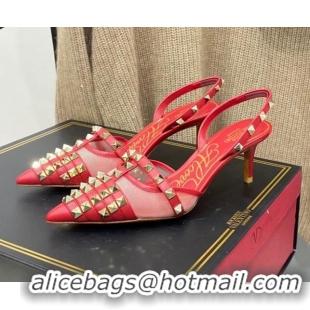 Best Product Valentino Rockstud Alcove Calfskin Slingback Pumps 6.5cm 112417 Red