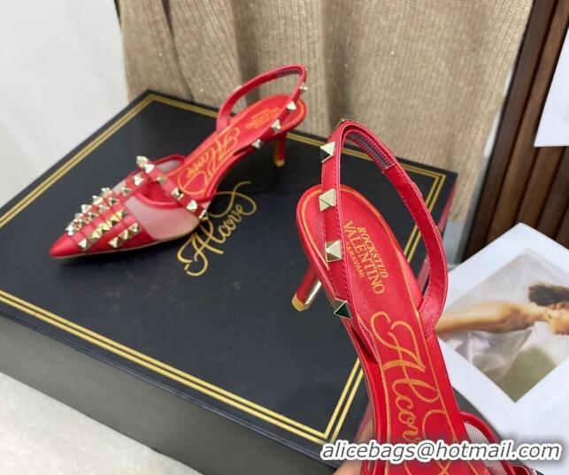 Best Product Valentino Rockstud Alcove Calfskin Slingback Pumps 6.5cm 112417 Red