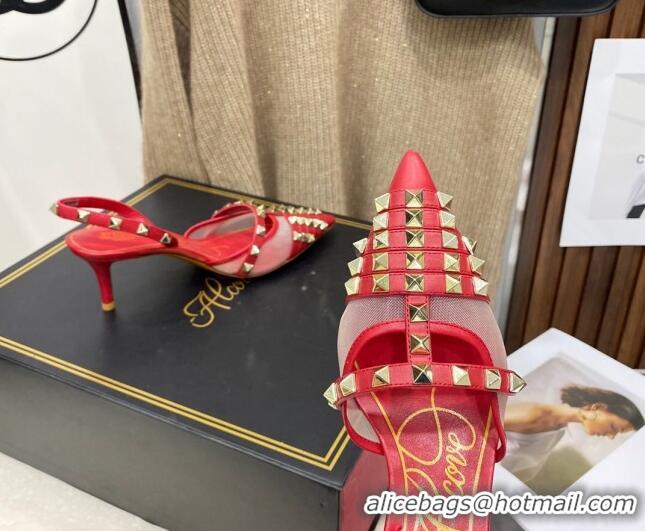 Best Product Valentino Rockstud Alcove Calfskin Slingback Pumps 6.5cm 112417 Red