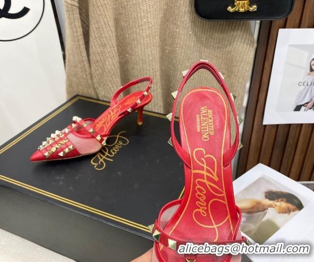 Best Product Valentino Rockstud Alcove Calfskin Slingback Pumps 6.5cm 112417 Red