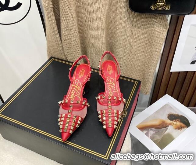 Best Product Valentino Rockstud Alcove Calfskin Slingback Pumps 6.5cm 112417 Red