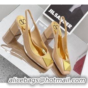 Best Grade Valentino One Stud Patent Leather Slingback Pumps 6cm 121734 Nude