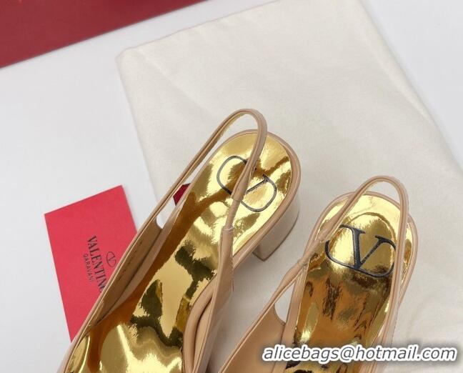 Best Grade Valentino One Stud Patent Leather Slingback Pumps 6cm 121734 Nude