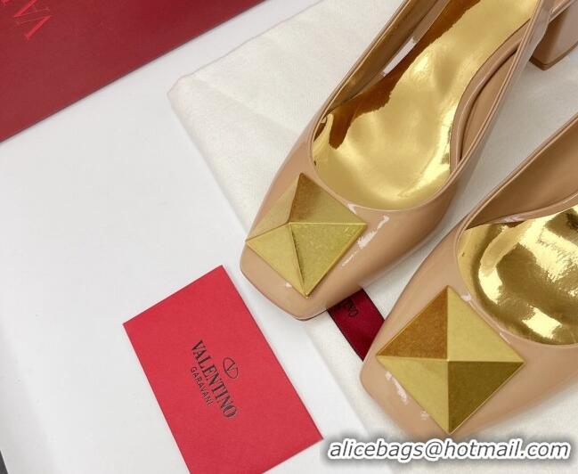 Best Grade Valentino One Stud Patent Leather Slingback Pumps 6cm 121734 Nude