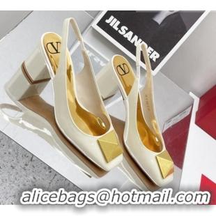 Top Grade Valentino One Stud Patent Leather Slingback Pumps 6cm 121734 White