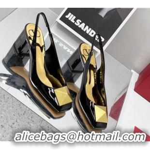 Good Quality Valentino One Stud Patent Leather Slingback Pumps 6cm 121734 Black