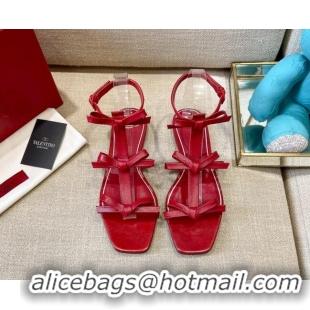 Shop Duplicate Valentino Lambskin Bow Flat Sandals 121738 Red