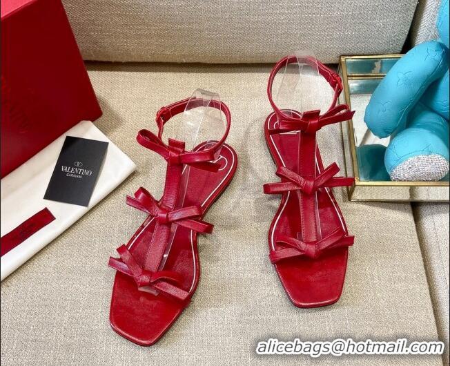 Shop Duplicate Valentino Lambskin Bow Flat Sandals 121738 Red