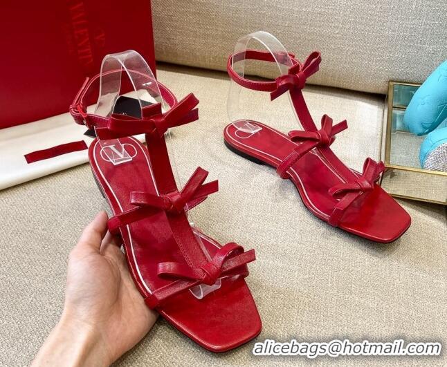 Shop Duplicate Valentino Lambskin Bow Flat Sandals 121738 Red