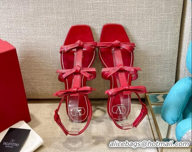 Shop Duplicate Valentino Lambskin Bow Flat Sandals 121738 Red